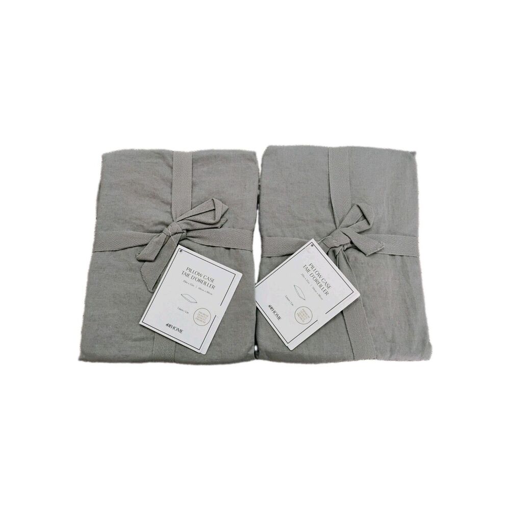 2 Green 100% Linen Pillow Cases 20x35" H&M Home